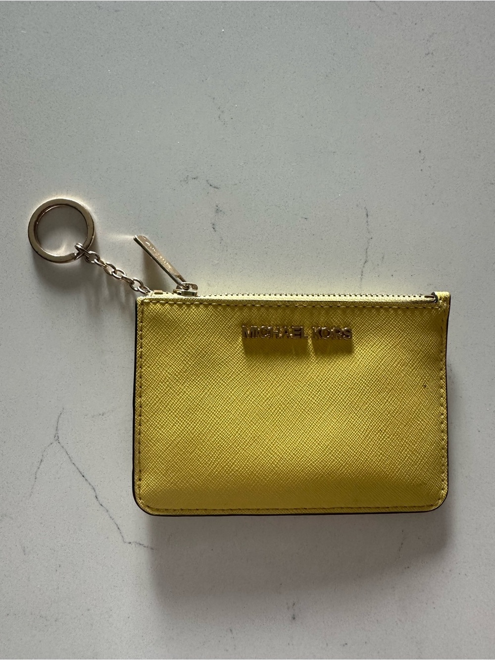 MICHAEL Michael Kors Yellow Saffiano Leather Key & Card Pouch with Gold Hardware